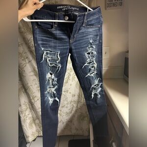 American Eagle Outfitters Ripped Dark Blue Skinny Jeans